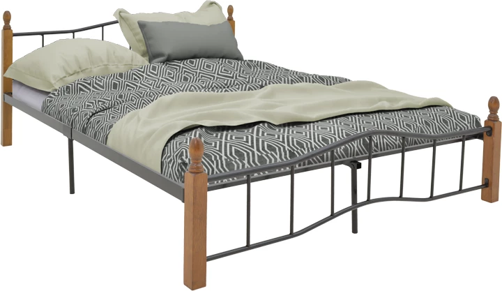 Krevat queen size Faryn, ngjyrë arre-dru-metal i zi, 150x190cm