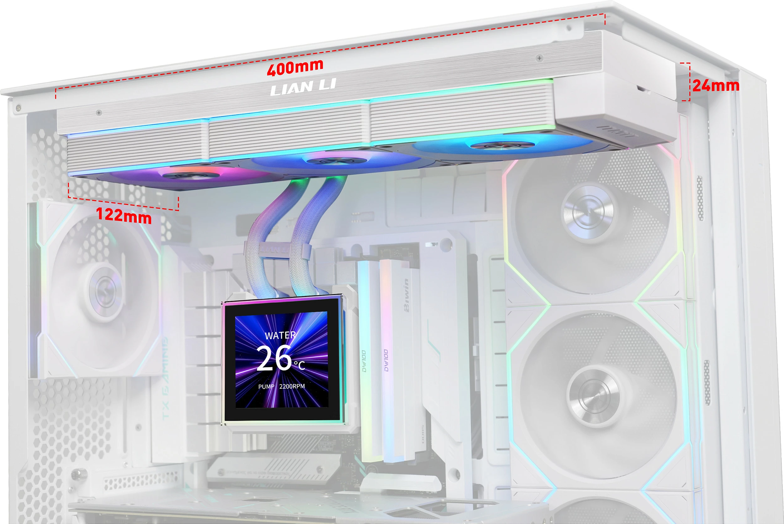 Ftohës uji AiO për CPU Lian Li HydroShift II LCD-S 360CL, 360mm, ARGB, i bardhë