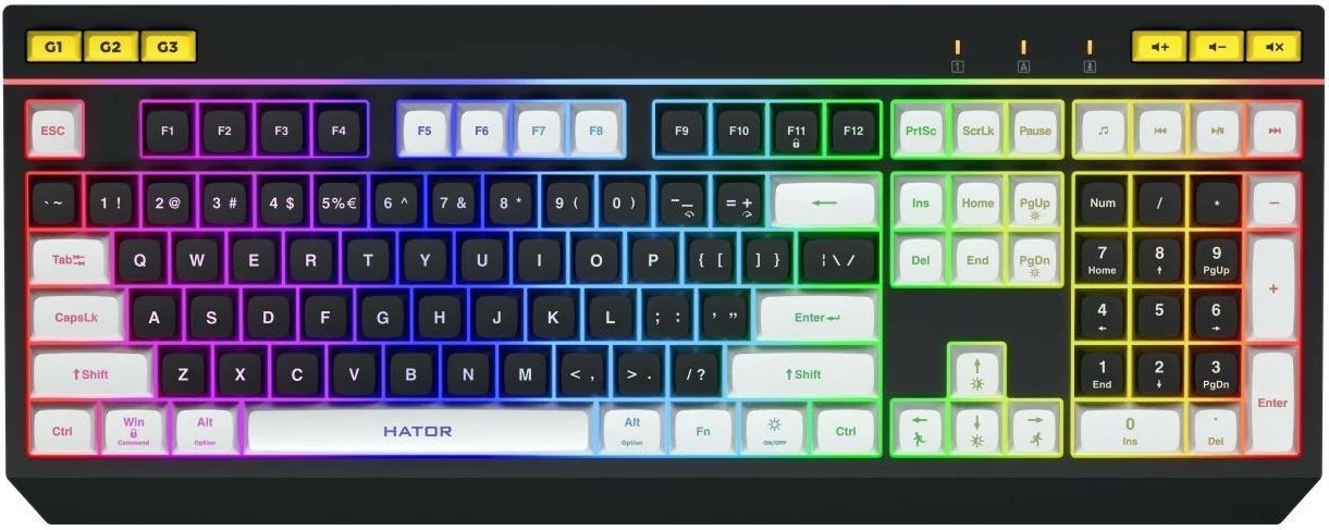 Tastierë gaming Hator Icefall HTK400US, RGB, me kabllo, black-white