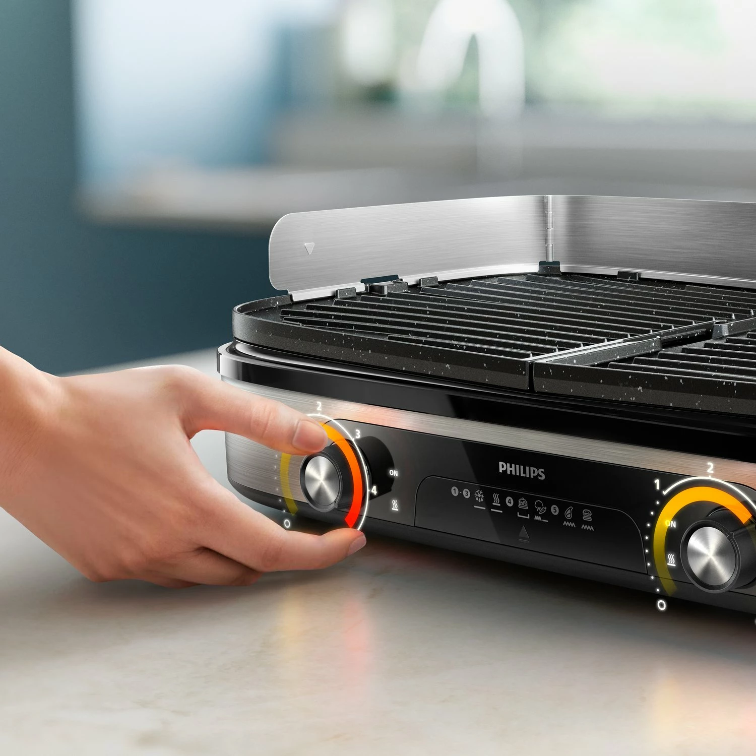 Grill elektrik Philips HD6222/90 2400 W, 2 zona ngrohjeje, 1400 cm², pllaka të kthyeshme, zi/argjendtë