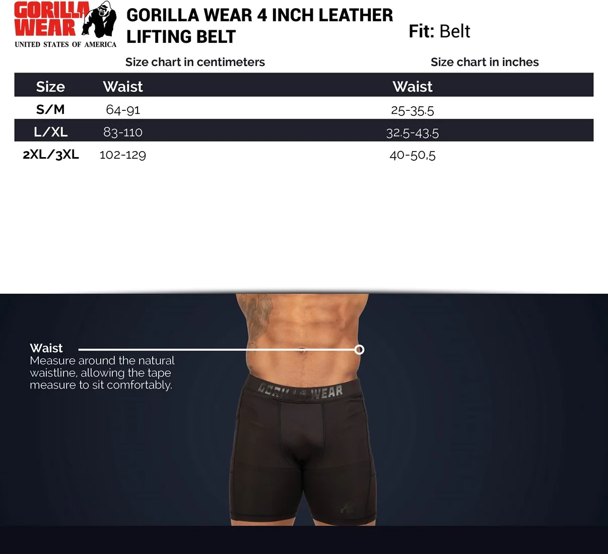 Gorilla Wear 4 Inch Leather Lifting Belt - Black [Madhësia: S/M] [Ngjyra: E zezë]