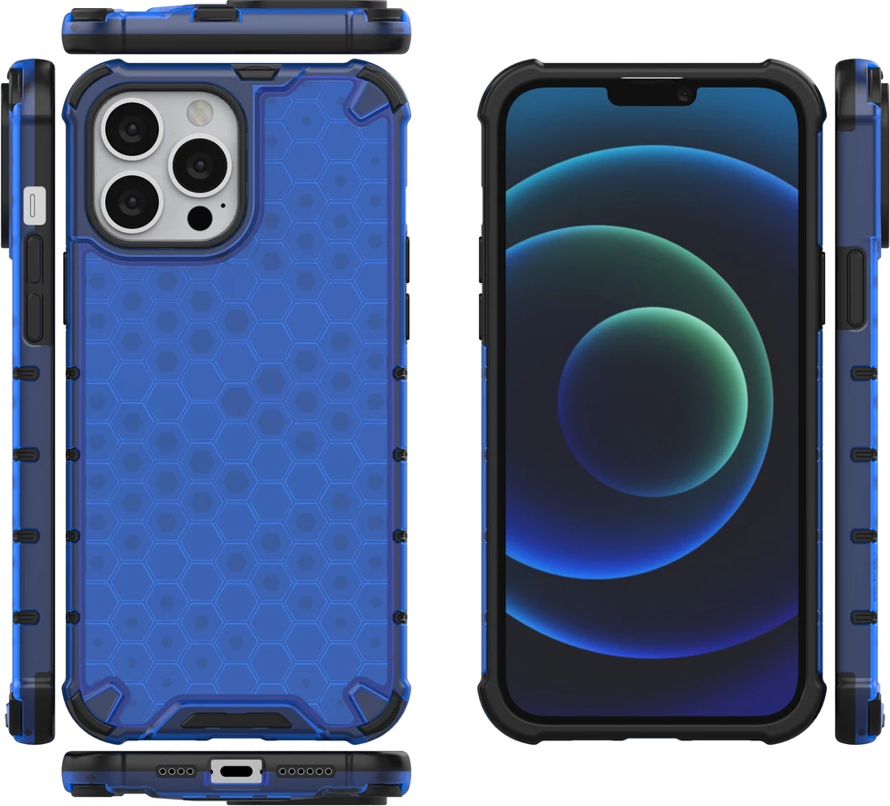 Mbështjellës Hurtel Honeycomb për iPhone 13 Pro Max, TPU/PC, kaltër