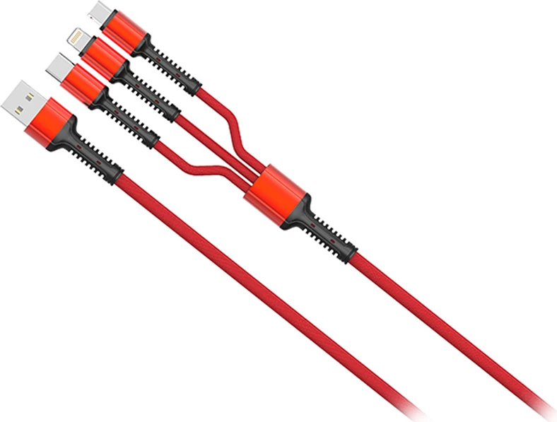 Kabllo USB MOYE Connect 3-në-1 1m, e kuqe