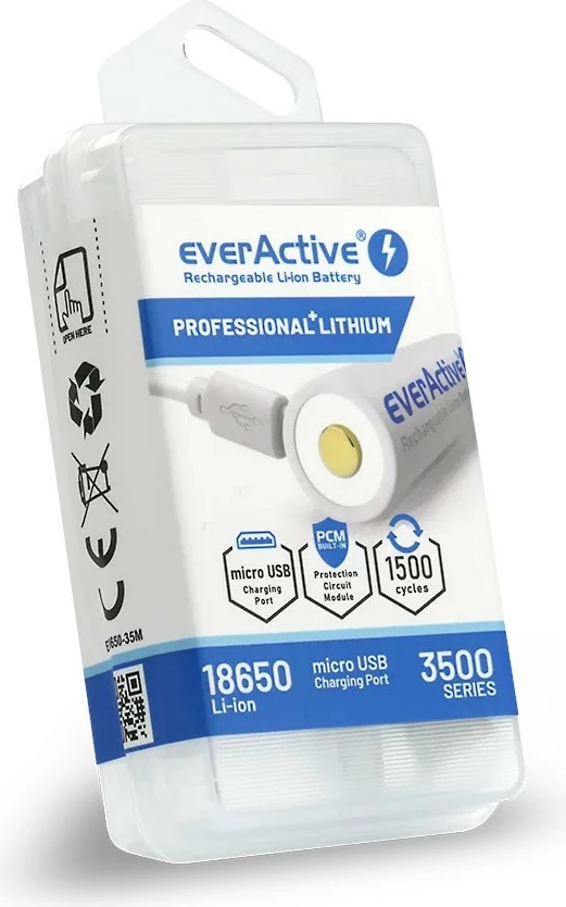 Bateri rikarikueshme everActive FWEV1865035MBOX 18650 Li-ion 3500 mAh 3.7V me micro USB 1 copë