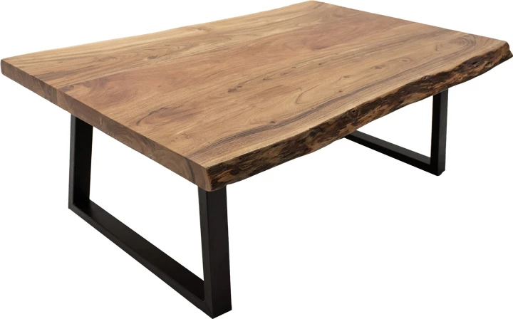 Tavolinë Miles, dru akacie i fortë, trashësi 3.7-4cm, ngjyrë natyrale, këmbë metali të zeza, 115x60x45cm