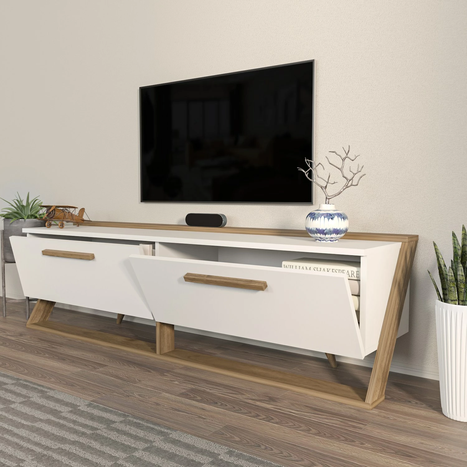 Komodë TV Hanah Home, Astrid, e bardhë dhe arre