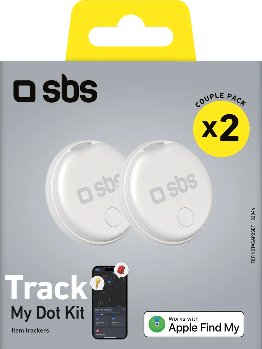Lokalizues gjurmues, SBS, Track My Circle, kompatibil me Apple Find My, rreze alarmi 50 m, 90–100 dB, IP65, bateri CR2032, i bardhë, set 2 copë