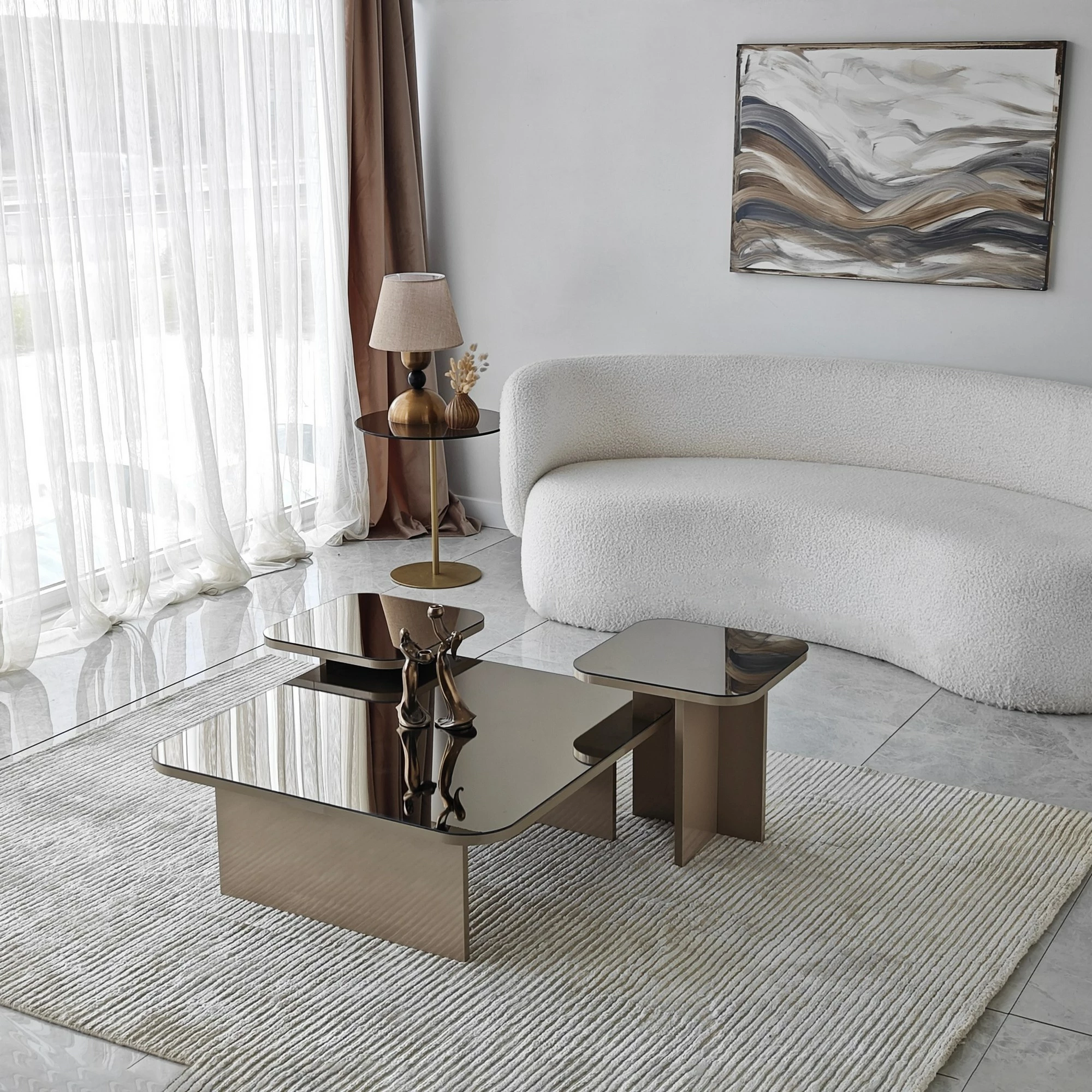 Set tavolinash kafeje Hanah Home, Jazz, bezhë, bronz