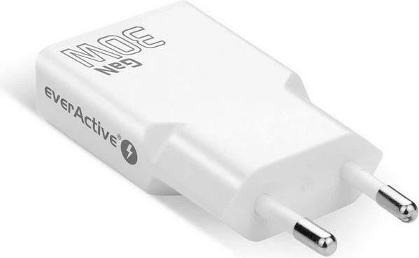 Karikues muri, everActive SC-380Q, GaN super slim 30W, 1x USB + 1x USB-C, QC 3.0/PD, e bardhë