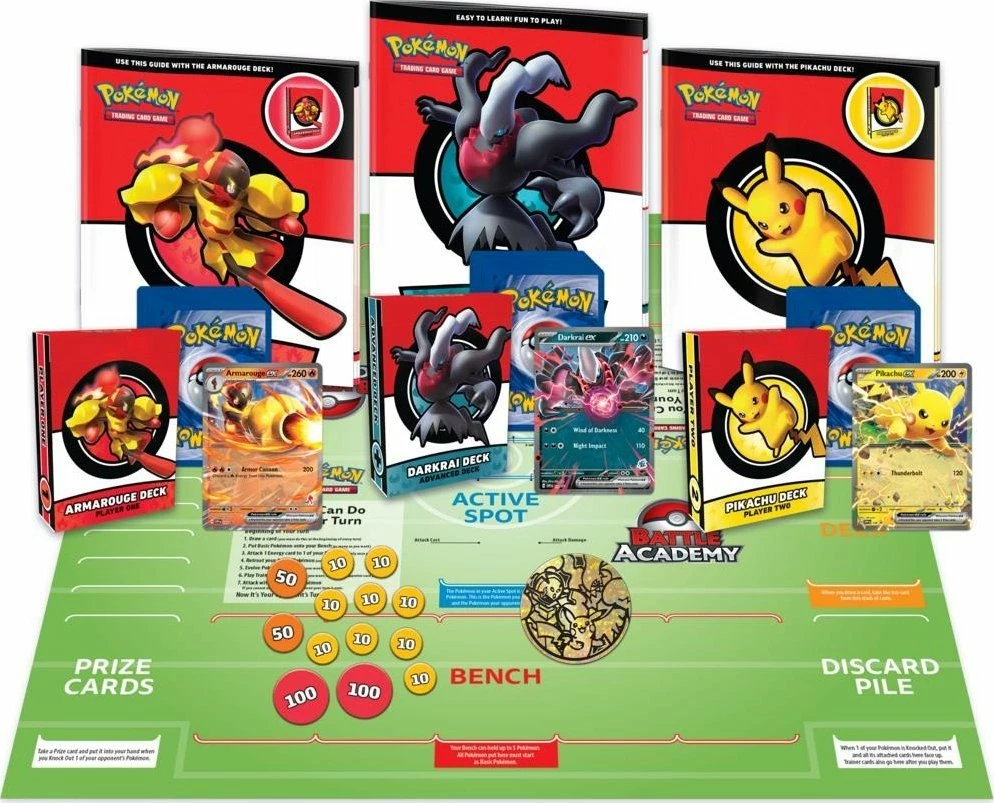 Set lojë kartash Pokemon TCG Battle Academy 2024, 3 kuverta (60 letra secila), 2 lojtarë, anglisht