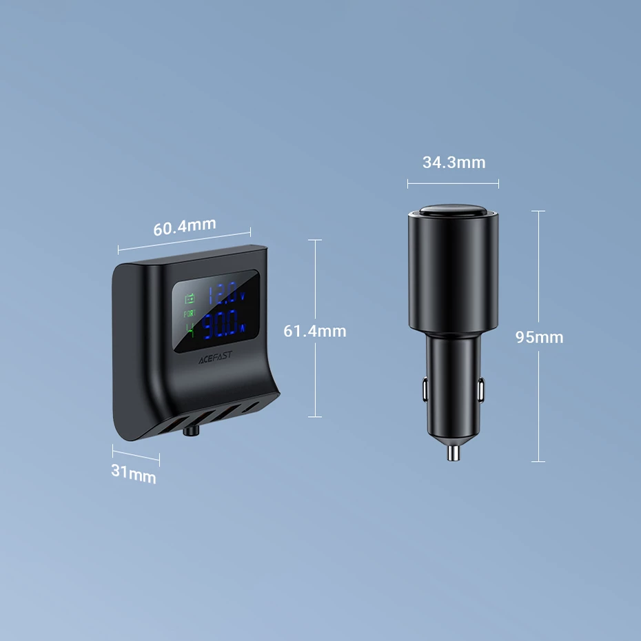 Karikues veture Acefast B8, 90W, 3x USB, 1x USB Type-C, me ekran, i zi