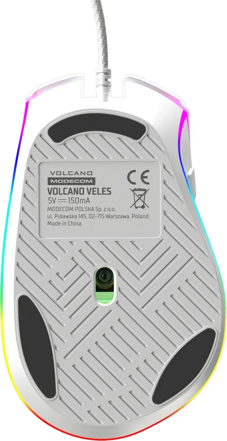 Maus Modecom Volcano Veles, RGB, me kabëll, i bardhë
