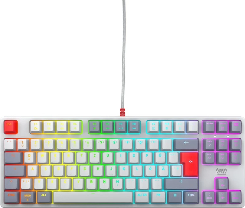 Tastierë mekanike Cherry K4V2 RGB Tenkeyless Retro, Cherry MX2A Red, QWERTZ, Gri, E kuqe