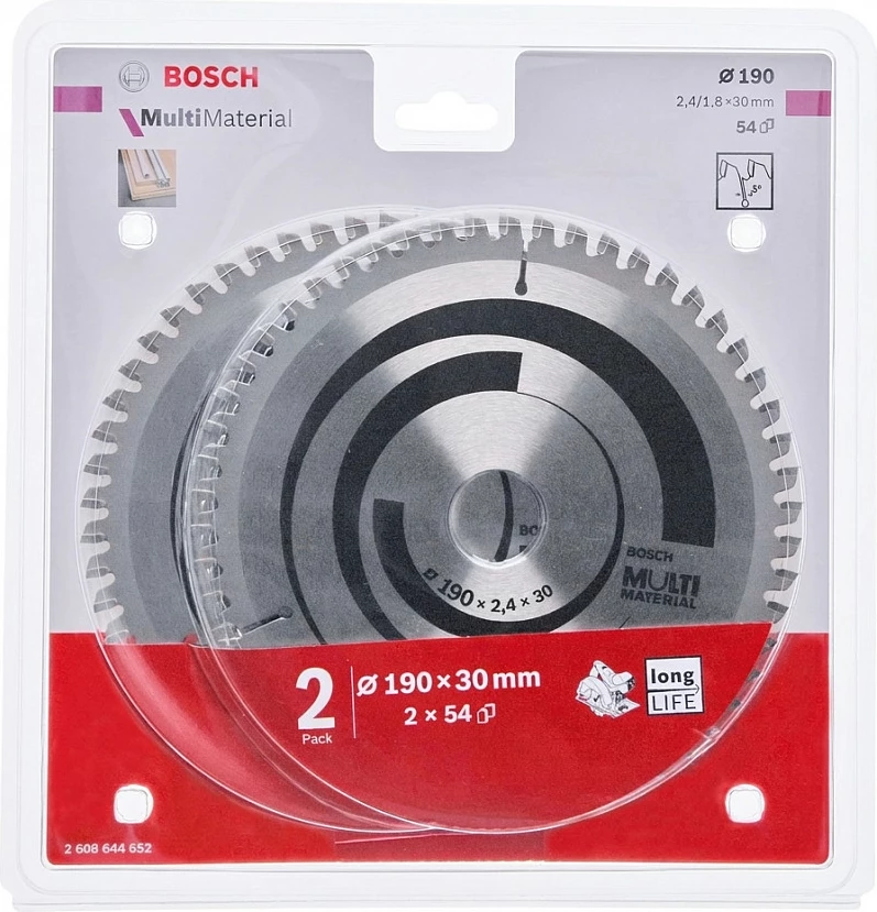 Disk sharrë rrethore Bosch MultiMaterial, 190 x 30 mm, 54T, set 2 copë