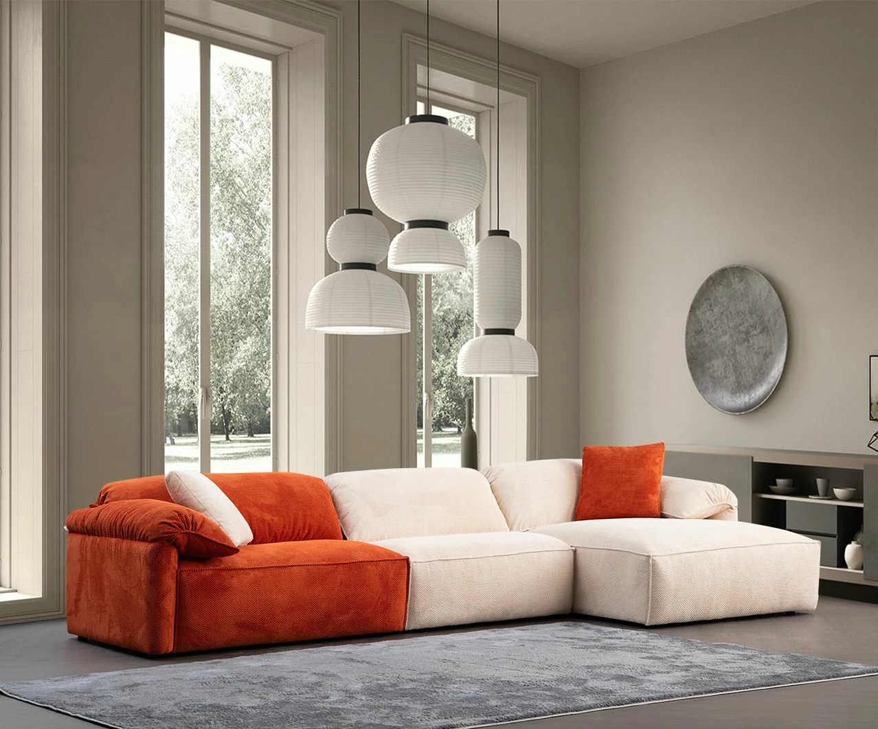Kënd divani Flamingo, krem dhe portokalli, Atelier del Sofa