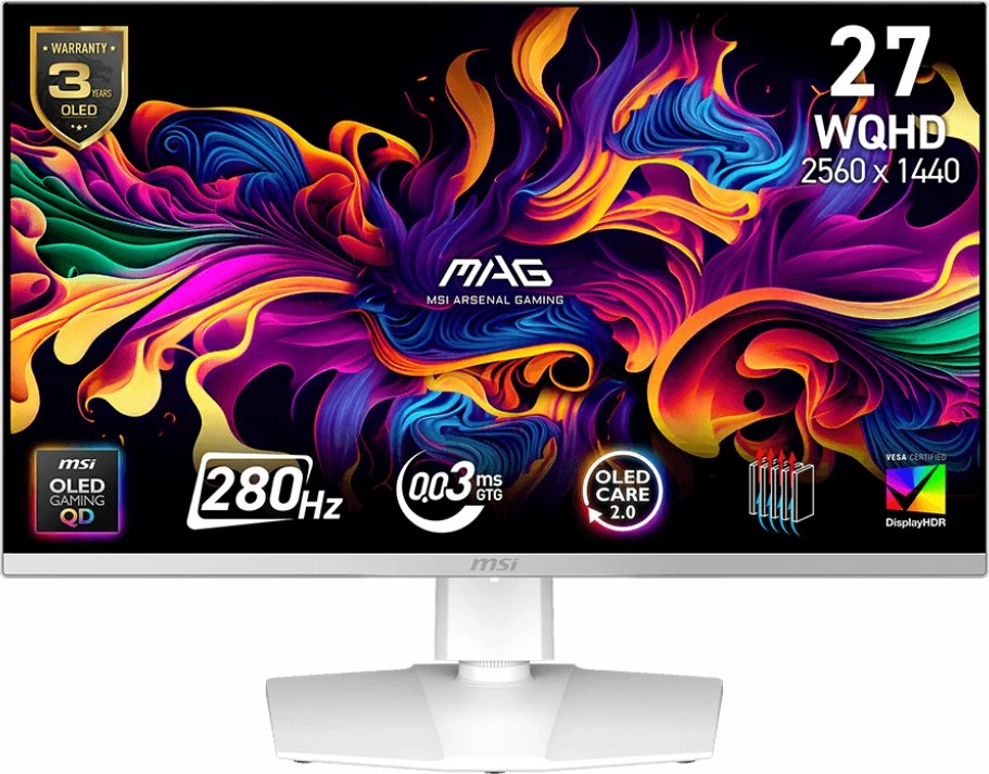 Monitor gaming MSI MAG 272QPW QD-OLED X28 26.5\" WQHD 280Hz 0.03ms i bardhë