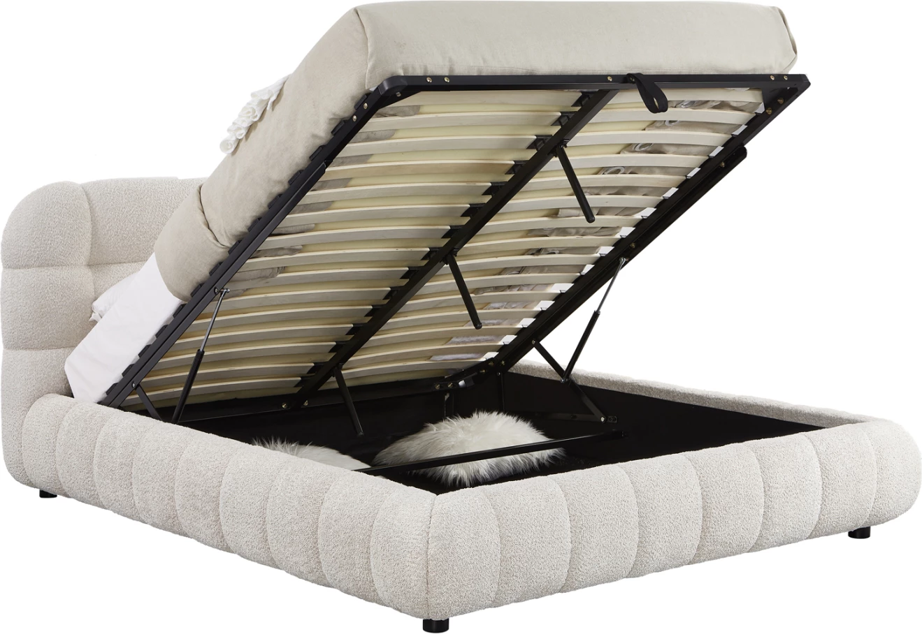 Krevat dopio me hapësirë për depo, stof boucle bezhë, BUBBLE FH730.03, dyshek 160x200cm