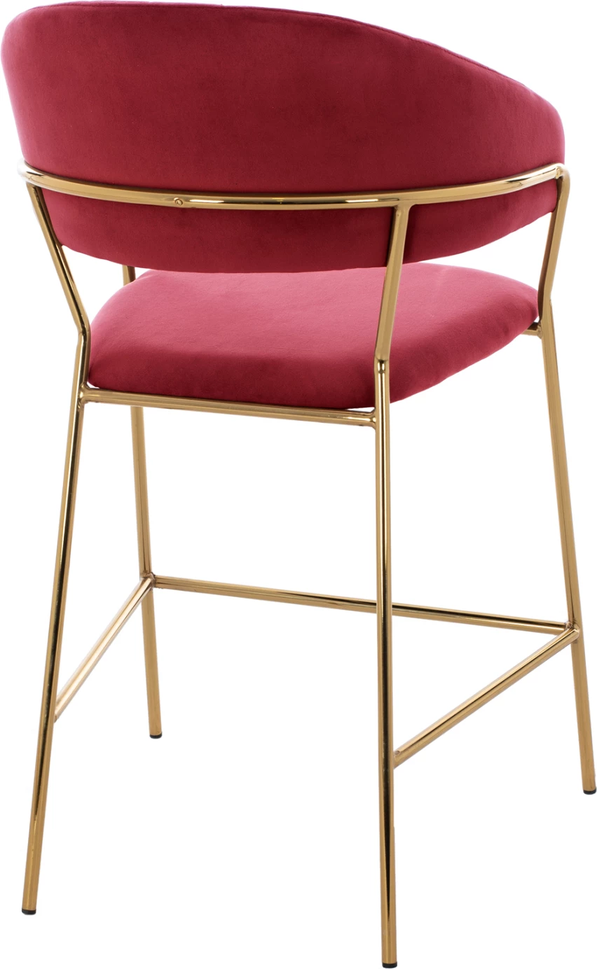 Karrige për bar THEODORE, kadife e kuqe burgundy, kornizë metalike ngjyrë ari, 60x55x100cm, set prej 2 copë