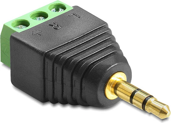 Adapter DeLOCK 65419, jack stereo 3.5mm mashkull në bllok terminali 3-pin, zi/gjelbër/argjend