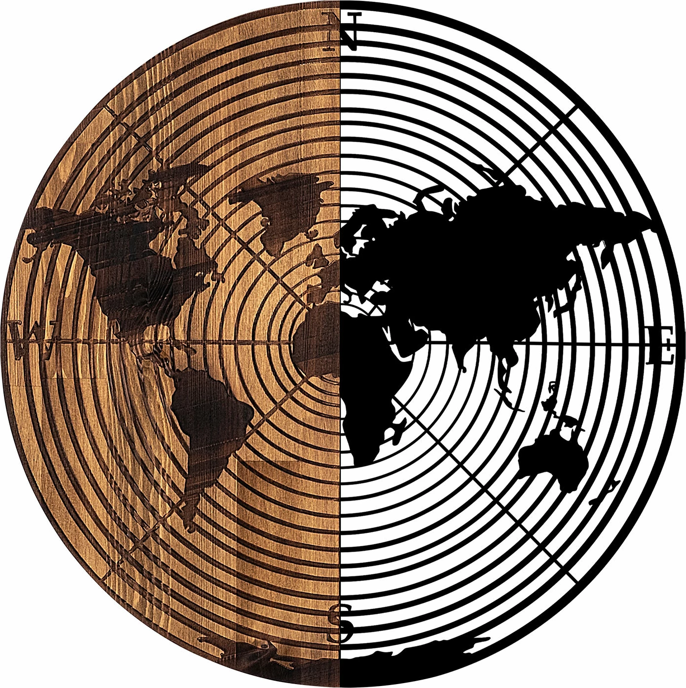 Aksesor dekorativ muri prej druri, hartë bote, Wallity, 321, ngjyrë e zezë dhe arre, Ø56cm
