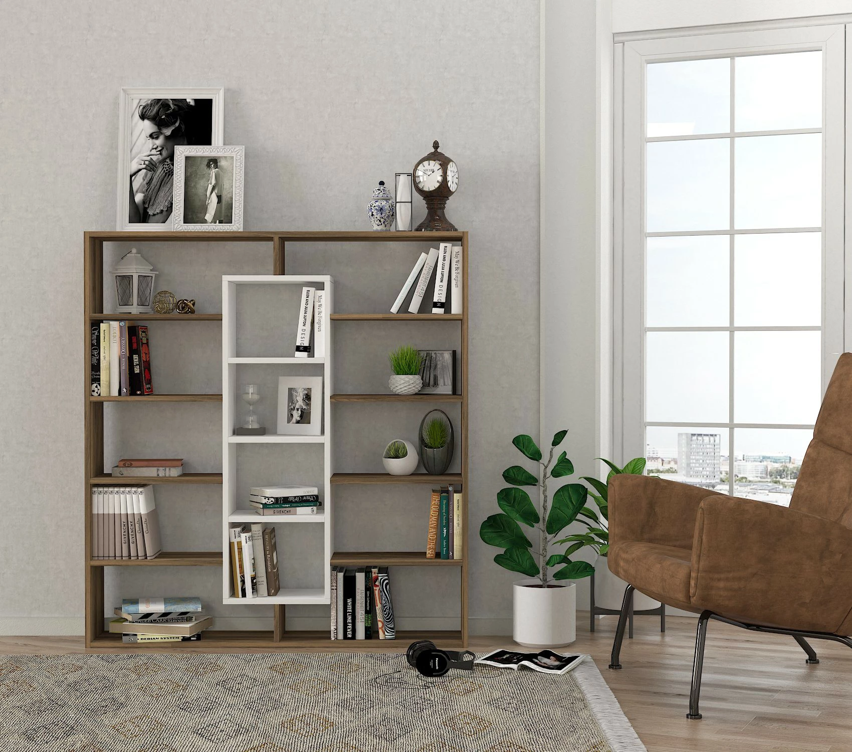 Raft librash Hanah Home, Ample, ngjyrë arre dhe e bardhë