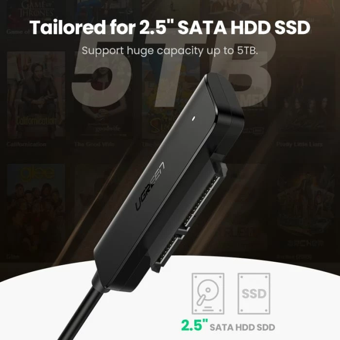 Adapter UGREEN 70609 SATA III në USB 3.2 Gen 1 për HDD/SSD 2.5", 5 Gbps, i zi