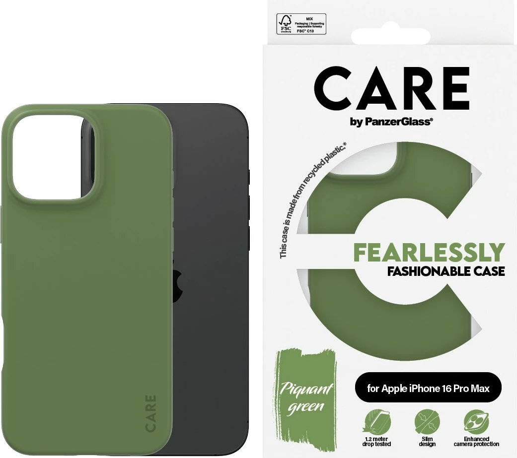 Mbështjellës PanzerGlass CARE Case Fashion iPhone 16 Pro Max, silikon, green