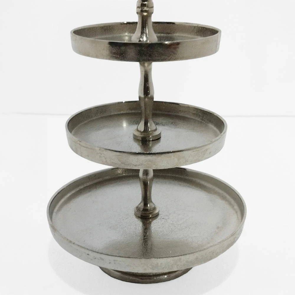 Stendë servirëse 3 nivele, alumin, argjend, 22x22x36cm