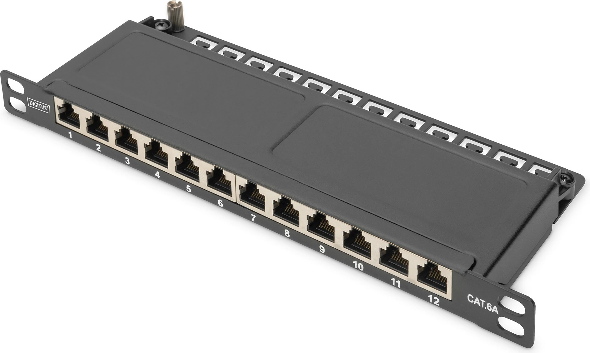 Patch panel Digitus Cat6a 12-portë, 10 inç, i zi