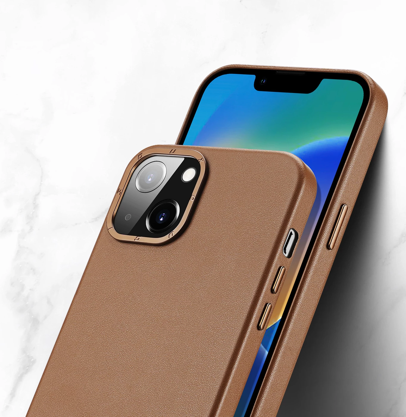 Mbështjellës Dux Ducis Grit për iPhone 14 Plus, lëkurë ekologjike, MagSafe, Kafe