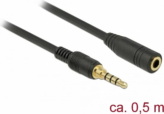 Kabllo zgjatëse audio DeLOCK 85627, 3.5mm mashkull në 3.5mm femër, 0.5 m, e zezë