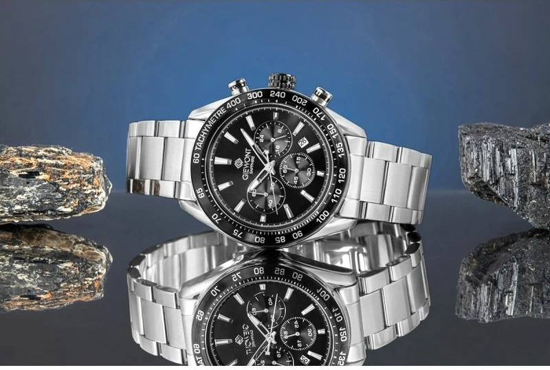 Orë dore meshkuj Giewont GW9580-B1, argjendtë/zezë