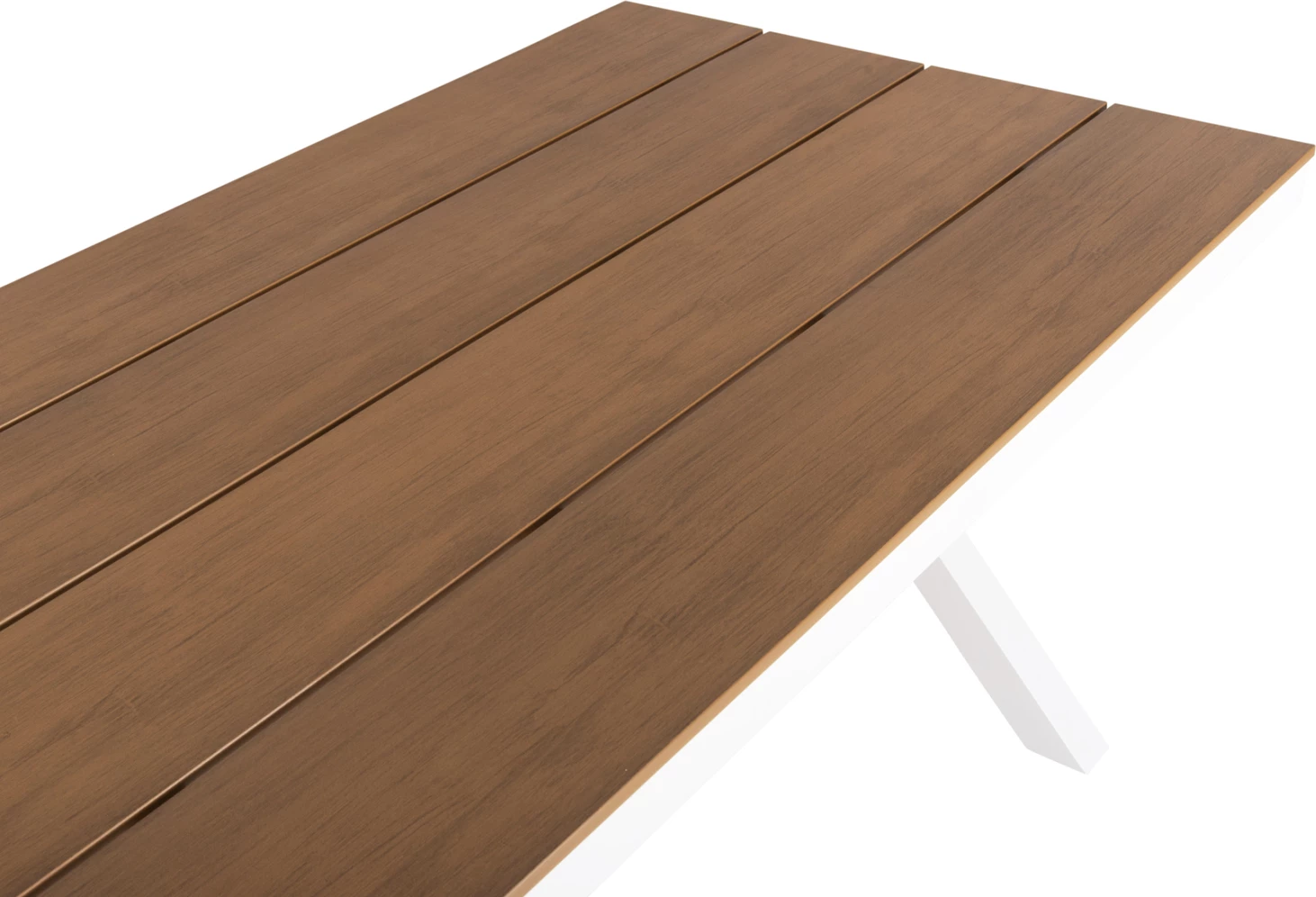 Tavolinë drejtkëndore alumini TAWNEE FH6039.02 ngjyrë bardhë-polivud ngjyrë druri natyral 219,5x89,5x73H cm