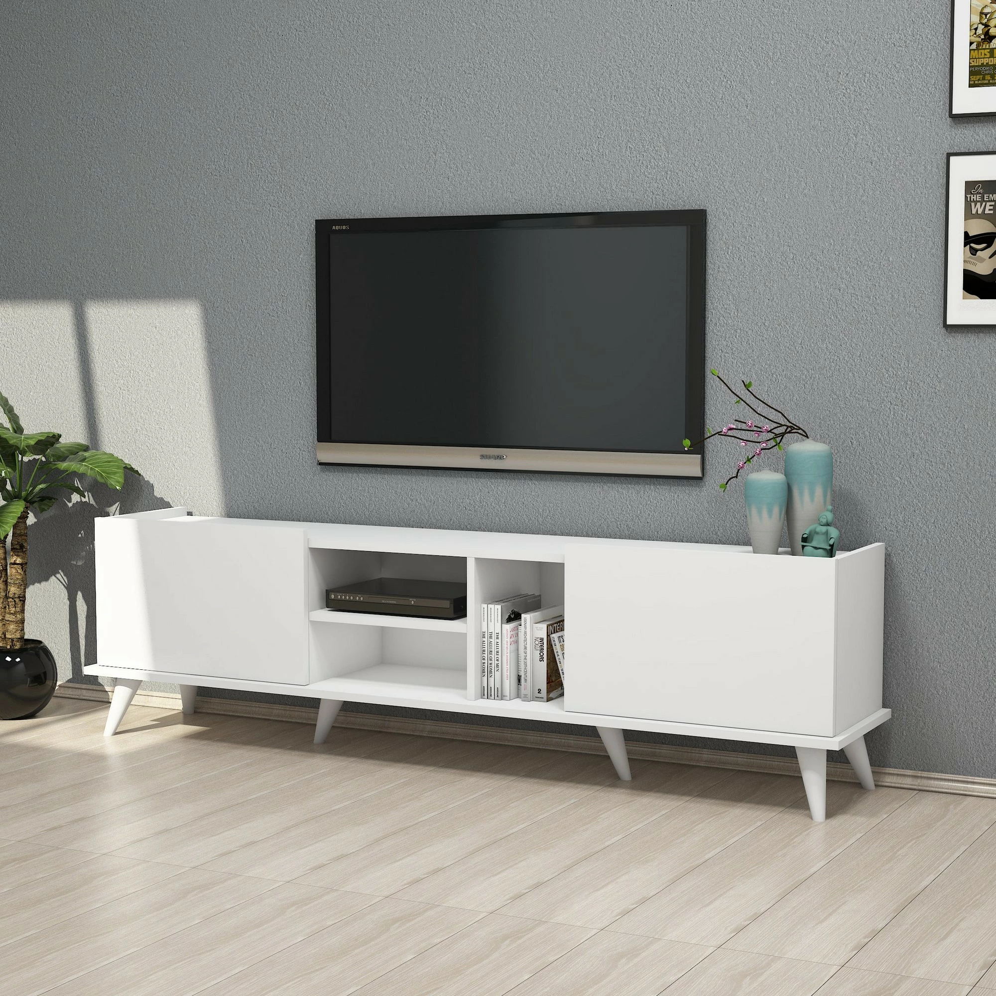 Komodë TV Hanah Home, Elegante 1320, e bardhë, 180x52x34cm