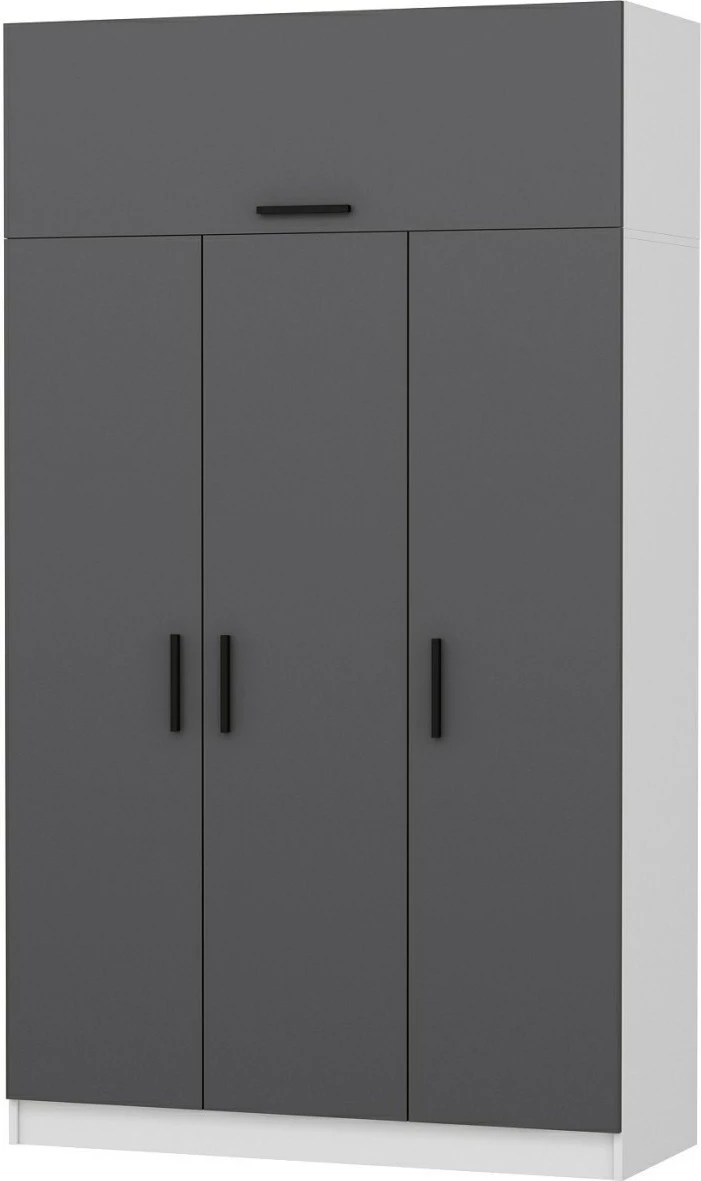 Dollap garderobe, 3 kapakë, 2 sirtarë, ngjyrë e bardhë dhe antracit, Skye Decor, 135x235x52cm
