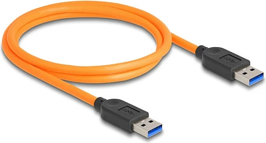 Kabllo USB DeLOCK USB Type-A në USB Type-A, 1 m, 5 Gbps, PD 100 W, portokalli/zezë