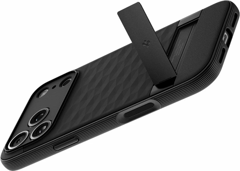 Mbështjellës Spigen Parallax S me MagSafe për iPhone 17 Pro, TPU me këmbë mbajtëse, e zezë mat