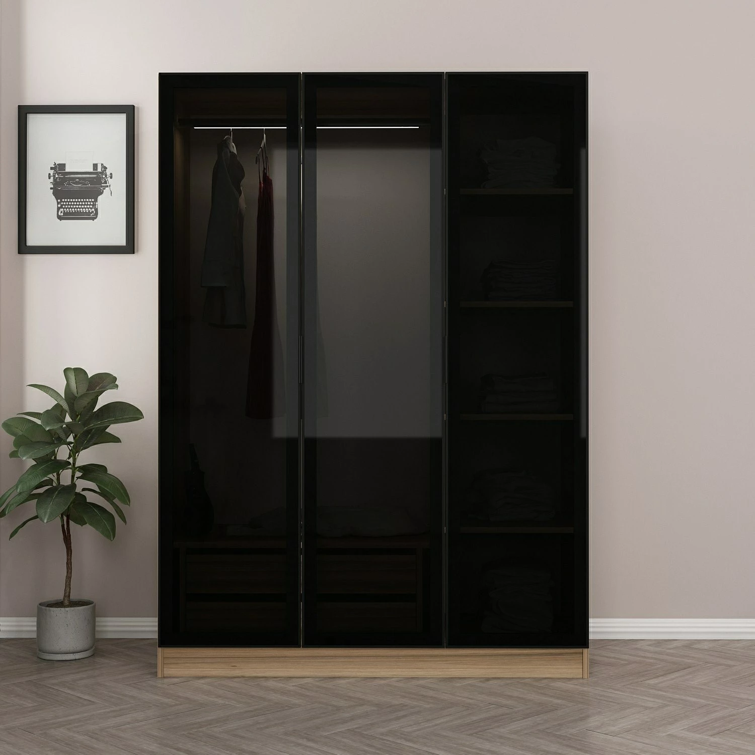 Dollap Hanah Home, Kale, ngjyrë gri e errët, 135x52x210cm