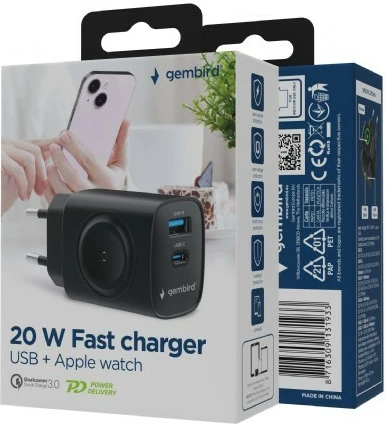 Karikues muri Gembird TA-UC-PDQCW20-01-BK, 20W, USB-A & USB-C, i zi