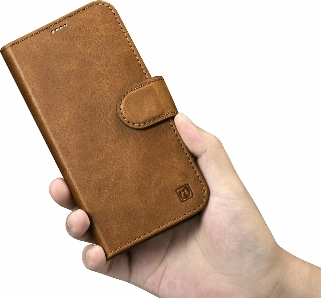 Mbështjellës iCarer Oil Wax Wallet Case 2in1 për iPhone 14 Pro, lëkurë natyrale, Anti-RFID, Kafe