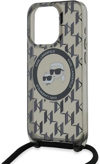 Mbështjellës Karl Lagerfeld IML Crossbody Monogram Karl & Choupette Head MagSafe për iPhone 15 Pro, Zi