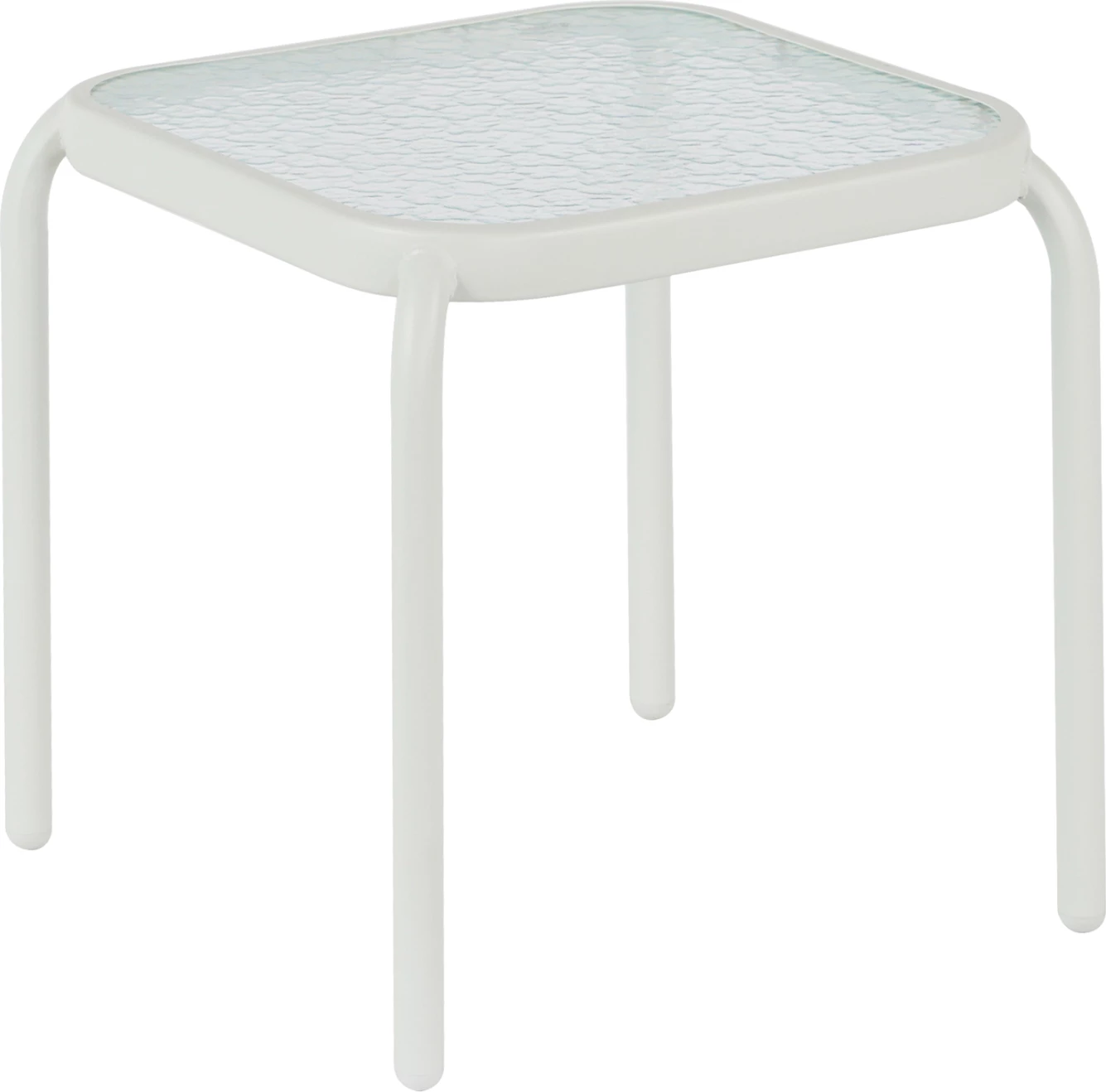 Tavolinë anësore për jashtë, katrore, DIDO, FH5975.02, metalike, ngjyrë e bardhë, xham, 40x40x40H cm