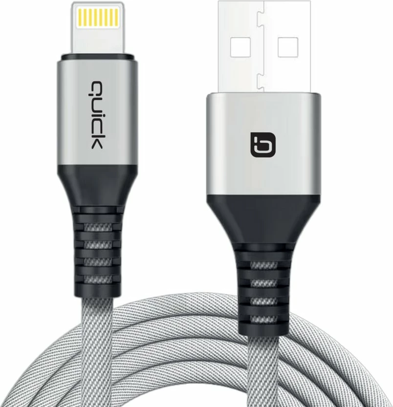 Kabllo USB-A në Lightning Quick QB-122 1.5 m USB 2.0 e thurur Gri