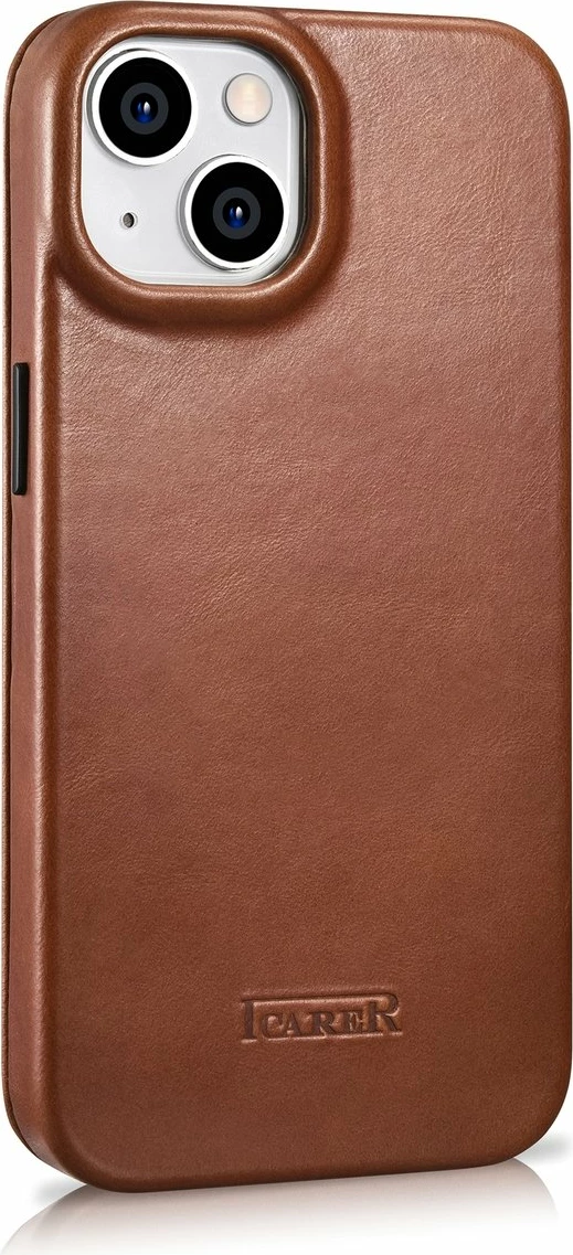 Mbështjellës iCarer Oil Wax Premium Leather Folio për iPhone 14 Plus, MagSafe, kafe