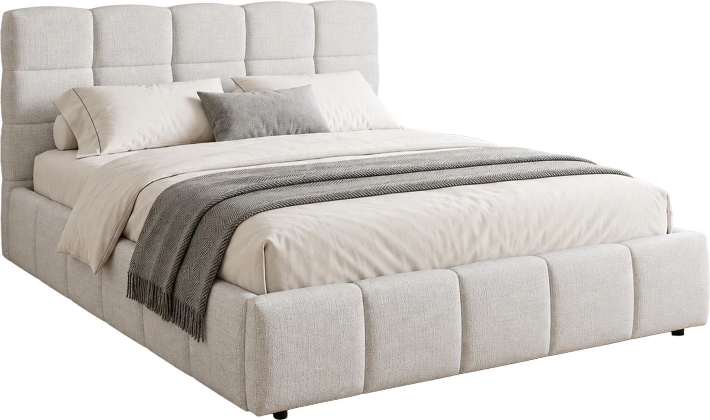 Krevat dopio me hapsirë magazinimi VITO FH762.02, pëlhurë krem, për dyshek 160x200 cm