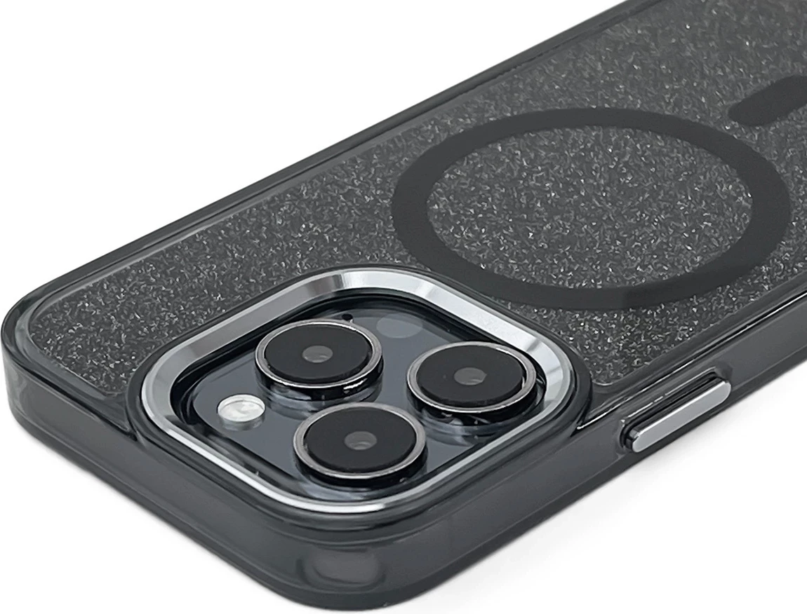 Mbështjellës Hurtel Glitter Case MagSafe për iPhone 17 Pro, i zi me shkëlqim