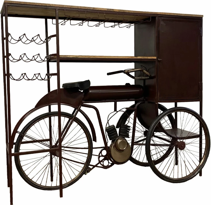 Konsolë bar në formë tricikli, ngjyrë bordo-natyrale, 178x53x145