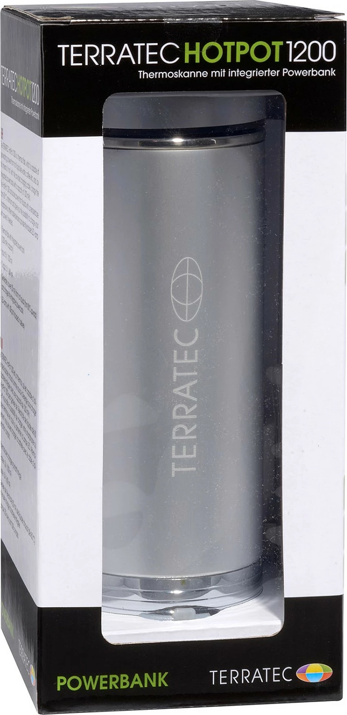 Termos me Powerbank TerraTec HotPot 1200, 1200mAh, LiPo, me LED, argjendtë