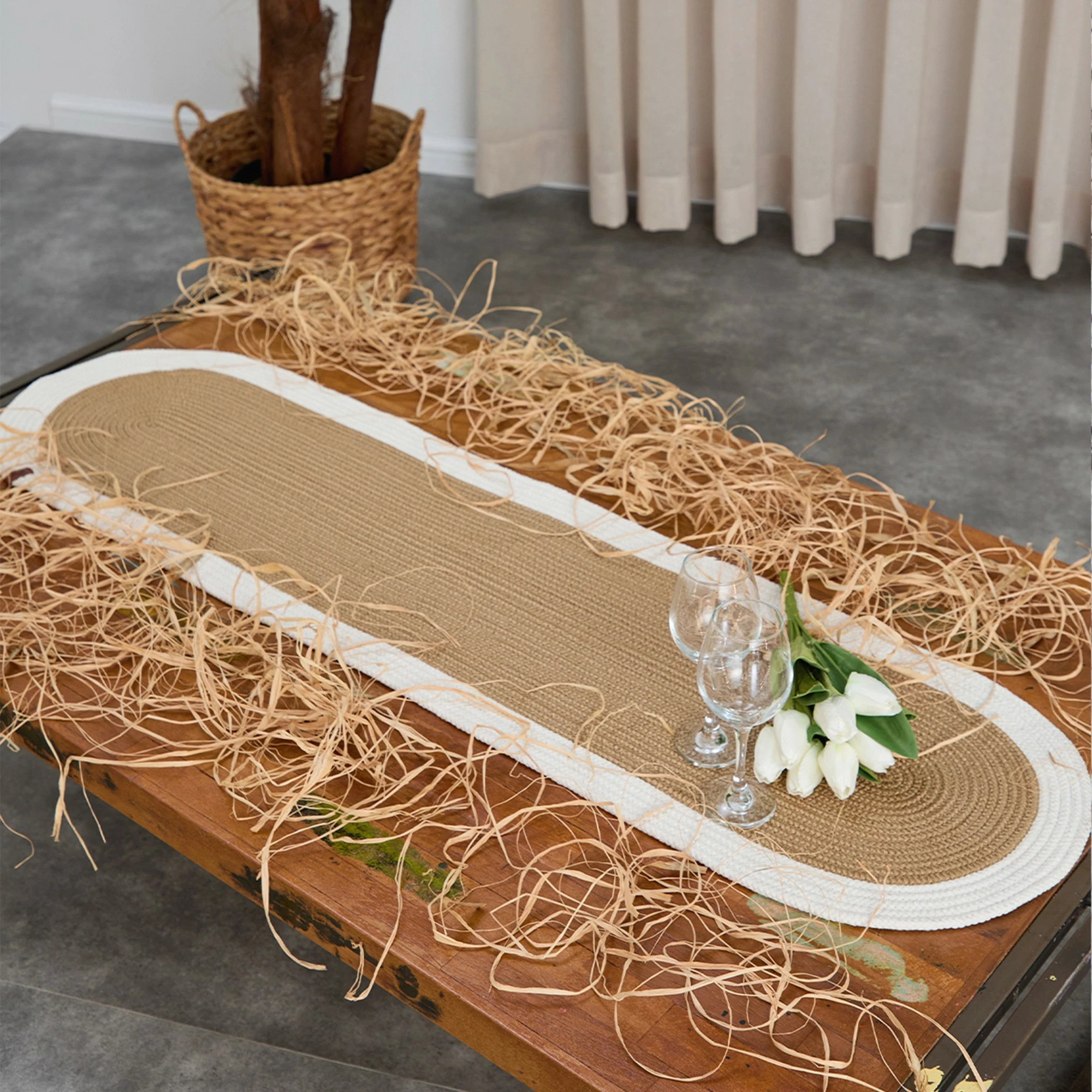 Raner jute, ngjyrë kafe dhe e bardhë, Coco24033, 37x136cm