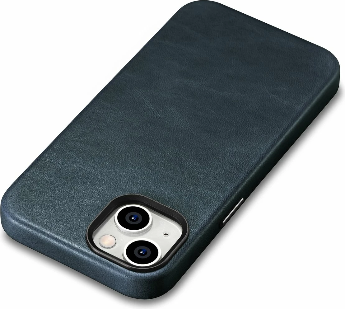 Mbështjellës lëkure iCarer Oil Wax Premium për iPhone 14 Plus me MagSafe, Kaltër e errët